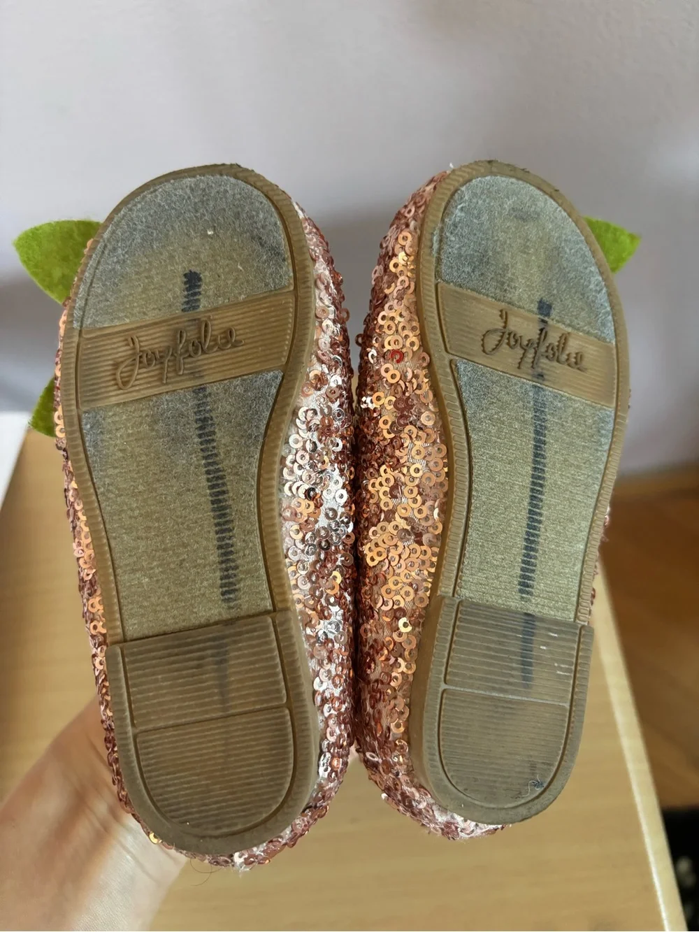 Joyfolie Girls 6 baby Rose Gold Sequin Flats Shoes Pink Flower Party Formal